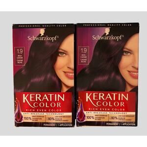 Schwarzkopf Keratin Color 1.9 Rich Caviar Permanent Hair Dye Lot of 2 Boxes